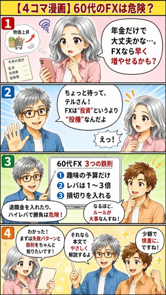 ４コマ漫画_60代から始めるFXのヒント