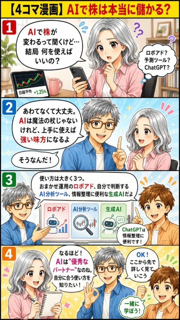 ４コマ漫画_AIと株の使い方講座